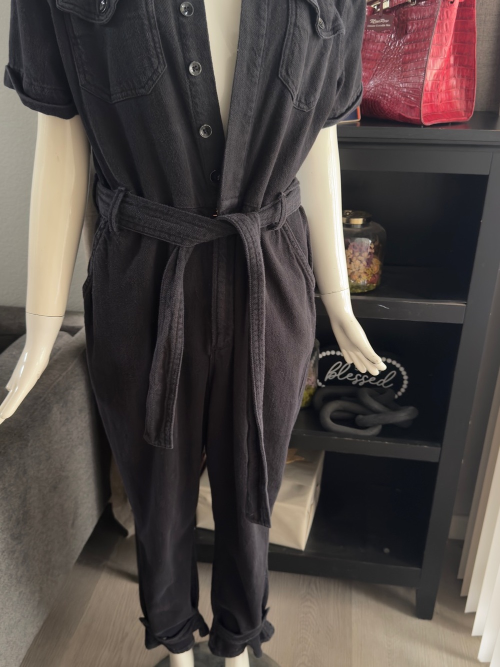 Good American Black Short-Sleeve Tie-Waist Jumpsuit - Picture 9 of 14